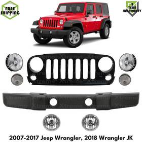 9601124 Tag Auto Front Bumper Cover Textured And Headlight Assembly Kit For 2007-2018 Jeep Wrangler