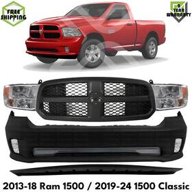 12260662 Uselitecarparts Front Bumper Cover Primed Kit For 2013-2018 Ram 1500 / 2019-2024 Classic