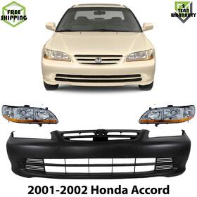 12736067 Uselitecarparts Front Bumper Cover Primed Plastic And Headlights Kit For 2001-2002 Honda Accord