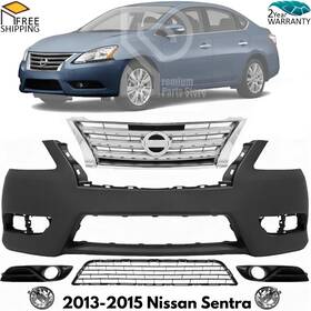 12820246 Uselitecarparts Front Bumper Cover Paintable And Grille Assembly Kit For 2013-2015 Nissan Sentra