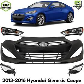 13438384 Uselitecarparts Front Bumper Cover Primed And Headlights Kit For 2013-2015 Hyundai Genesis Coupe