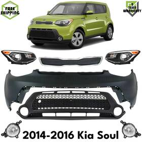 17790442 Uselitecarparts Front Bumper Cover Primed Plastic And Headlights Assembly For 2014-2016 Kia Soul