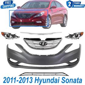 Uselitecarparts 615343714448 Front Bumper Cover Primed And Grille Assembly For 2011-2013 Hyundai Sonata