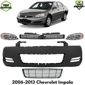 Uselitecarparts 9606269 Front Bumper Cover Paintable And Headlights Kit For 2006-2013 Chevrolet Impala Ls