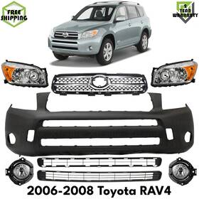 Uselitecarparts 9620275 Front Bumper Cover Primed Plastic And Headlights Kit For 2006-2008 Toyota Rav4