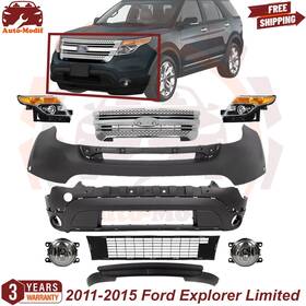 12725681 Usprimeautoparts Front Bumper Cover Primed And Head Light Assembly Kit For 2011-2015 Ford Explorer