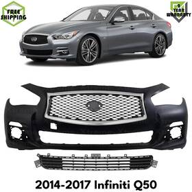 12808050 Usprimeautoparts Front Bumper Cover Paintable And Grille Assembly Kit For 2014-2017 Infiniti Q50