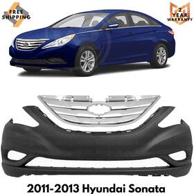 13435676 Usprimeautoparts Front Bumper Cover Paintable And Grille Assembly Kit For 2011-2013 Hyundai Sonata