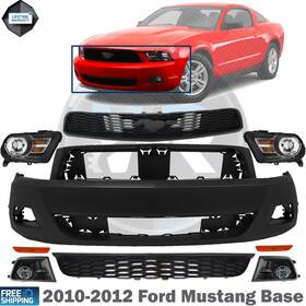 Wide Range Parts 723650463826 Front Bumper Cover Primed And Headlights Assembly Kit For 2010-2012 Ford Mustang