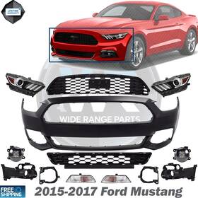 Wide Range Parts 723650465196 Front Bumper Cover Primed And Headlight Assembly Kit For 2015-2017 Ford Mustang