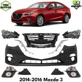 13444666 Wisley Auto Parts Us Front Bumper Cover Paintable Plastic And Headlights Kit For 2014-2016 Mazda 3