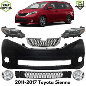15188313 Wisley Auto Parts Us Front Bumper Cover Primed Plastic And Headlights Kit For 2011-2017 Toyota Sienna