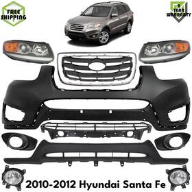 17762208 Wisley Auto Parts Us Front Bumper Cover Primed Plastic And Headlights Kit For 2010-12 Hyundai Santa Fe