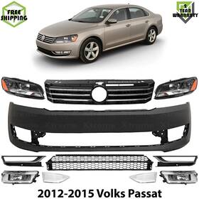 13450104 Xtreme Type Us Front Bumper Cover Primed Plastic And Headlights Kit For 2012-2015 Volks Passat