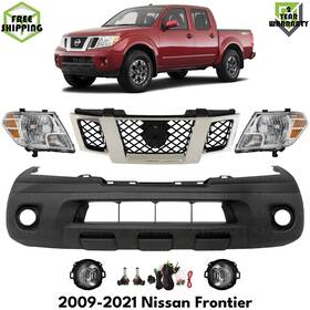 13747386 Xtreme Type Us Front Bumper Cover Primed Plastic And Headlights Kit For 2009-2021 Nissan Frontier