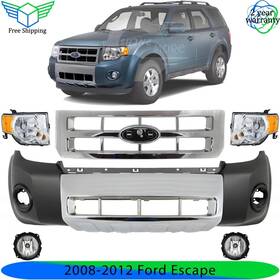 9615689 Xtreme Type Us Front Bumper Cover Primed Plastic And Headlights Kit For 2008-2012 Ford Escape