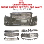 Fits 2013 Chevrolet Malibu Front Bumper Cover Set Complete With Fog Lights. Fixed Price $449.00.