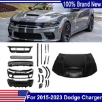 Fit 2015-2023 Dodge Charger Widebody Kit Front And Rear Bumper + Aluminum Hood. Fixed Price $1502.00.