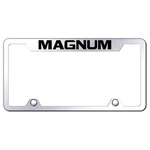 Name Laser Etched On Chrome Stainless Cutout Top License Plate Frame For Magnum. Fixed Price $62.95.