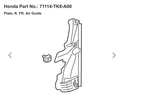 (1) Bnib Oem 11-17 Honda Odyssey Front Right Air Guide Plate 71114-TK8-A00. Fixed Price $39.95.