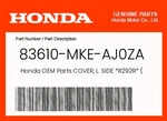 Honda Genuine Cover, L. Side *R292R* (extreme Red) 83610-MKE-AJ0ZA. Fixed Price $47.81.