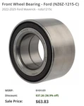 Genuine Ford Front Wheel Bearing NZ6Z-1215-C. Fixed Price $48.00.