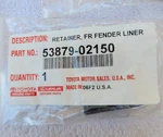Genuine Toyota Retainer For Fender Liner 53879-02150 Oem. Fixed Price $8.75.