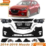Front Bumper Cover Primed Plastic & Headlight Assembly Kit For 2014-2016 Mazda 3. Fixed Price $493.58.