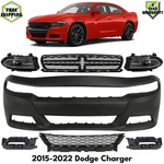 Front Bumper Cover Primed Plastic & Headlights Kit For 2015-2022 Dodge Charger. Fixed Price $780.00.