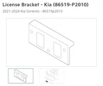 Genuine Kia License Plate Bracket 86519-P2010 Front Bumper 2021-2024. Fixed Price $34.99.