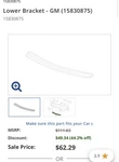 Gm 15830875 Srx Bracket Assembly. Fixed Price $6.00.