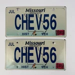Missouri Pair Historic Vehicle License Plates CHEV56 July 2020 1956 Chevrolet. Fixed Price $39.99.