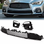 Front Bumper Lower Black Grille +fog Light Covers For 2014-17 Infiniti Q50 Sport. Fixed Price $56.42.